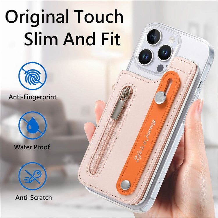 CY2 For iPhone 16 Pro Case Wristband Leather+PC Zipper Pocket Phone Cover RFID Blocking - Pink