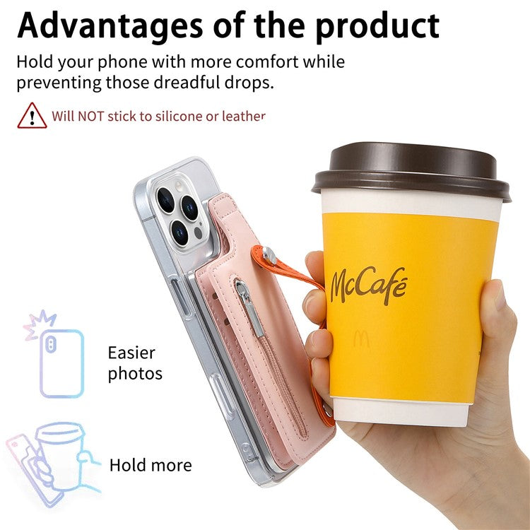 CY2 For iPhone 16 Pro Case Wristband Leather+PC Zipper Pocket Phone Cover RFID Blocking - Pink