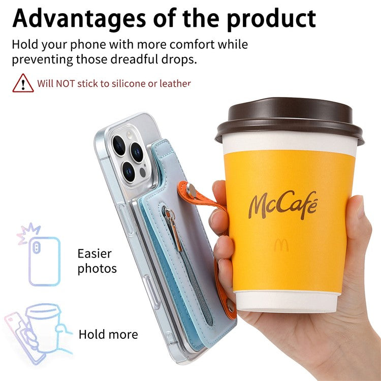 CY2 For iPhone 16 Pro Case Wristband Leather+PC Zipper Pocket Phone Cover RFID Blocking - Sky Blue