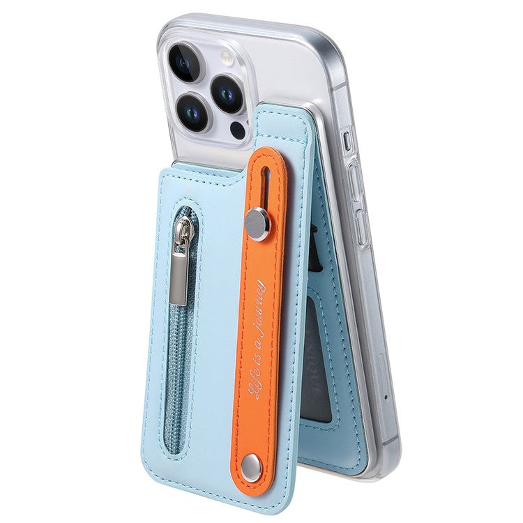 CY2 For iPhone 16 Pro Case Wristband Leather+PC Zipper Pocket Phone Cover RFID Blocking - Sky Blue