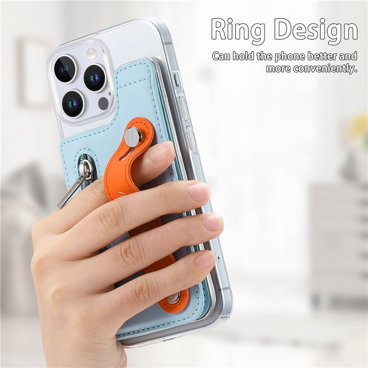 CY2 For iPhone 16 Pro Case Wristband Leather+PC Zipper Pocket Phone Cover RFID Blocking - Sky Blue