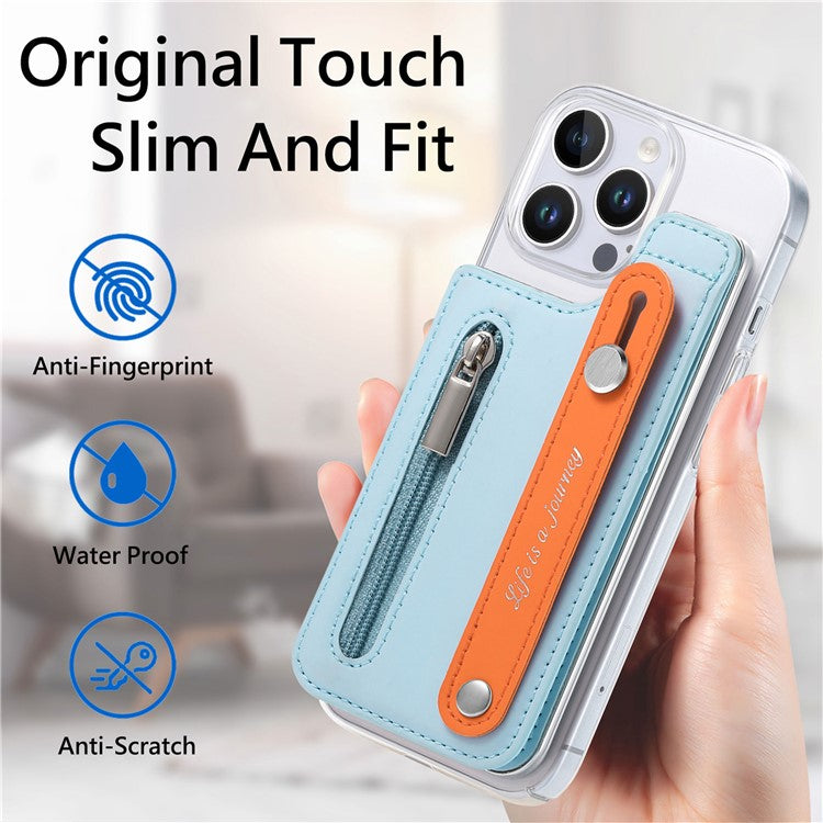 CY2 For iPhone 16 Pro Case Wristband Leather+PC Zipper Pocket Phone Cover RFID Blocking - Sky Blue