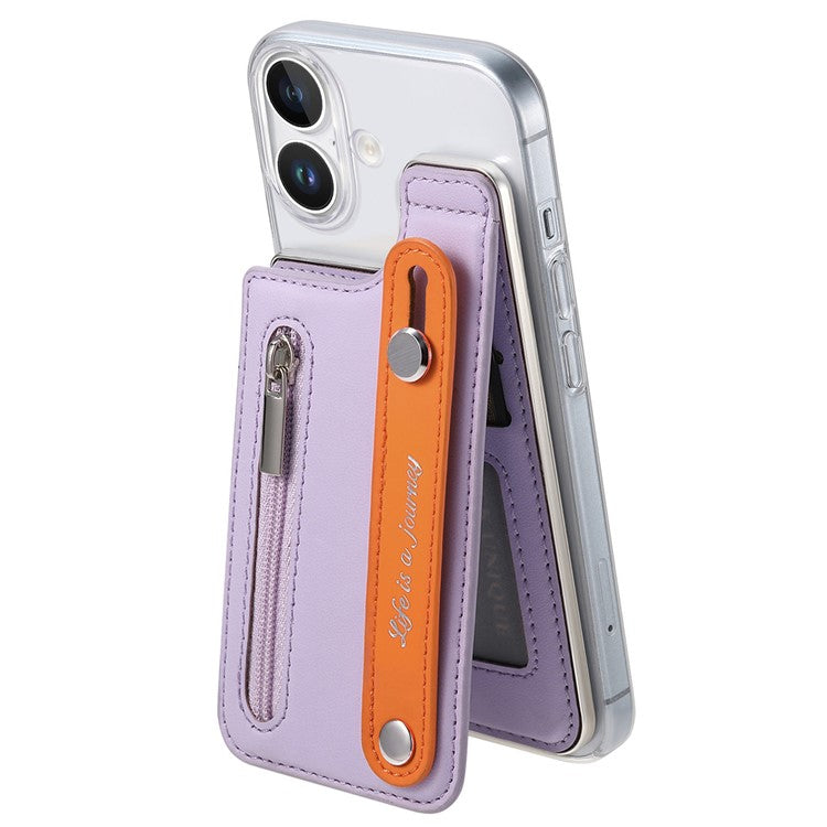 CY2 For iPhone 16 Case Wristband Leather+PC Zipper Pocket Phone Cover RFID Blocking - Purple