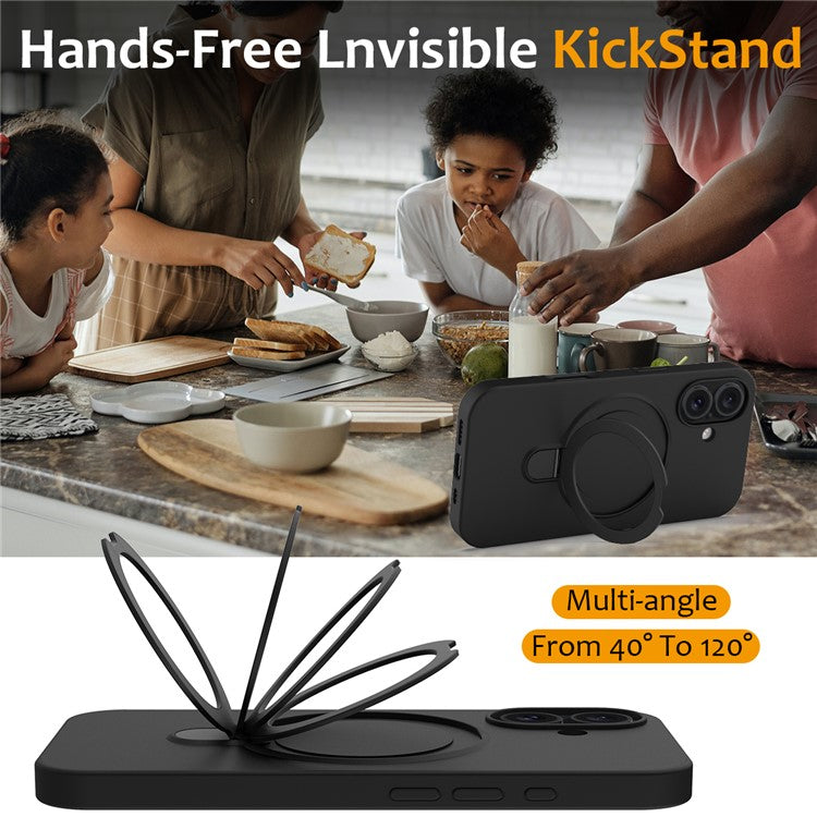 For iPhone 16 Case Compatible with MagSafe Kickstand PC + Silicone Phone Cover - Black