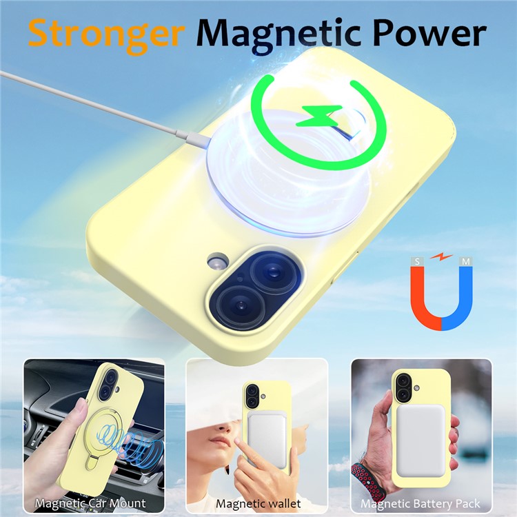 For iPhone 16 Case Compatible with MagSafe Kickstand PC + Silicone Phone Cover - Yellow