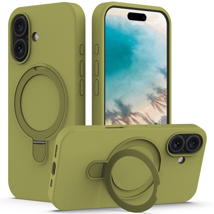 For iPhone 16 Case Compatible with MagSafe Kickstand PC + Silicone Phone Cover - Green