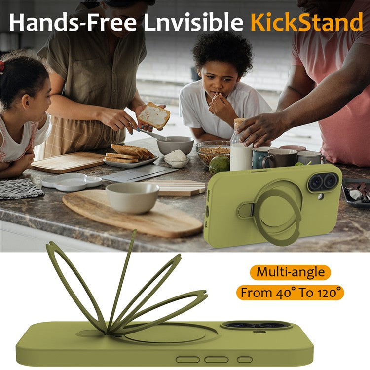 For iPhone 16 Case Compatible with MagSafe Kickstand PC + Silicone Phone Cover - Green