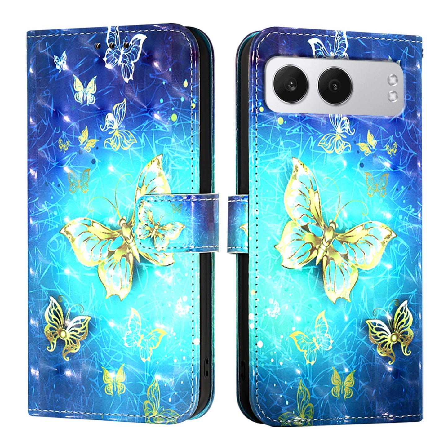 For OnePlus Nord 4 Leather Case YB Pattern Printing Leather Series-2 Pattern Printing Wallet Stand Cover - Golden Butterflies