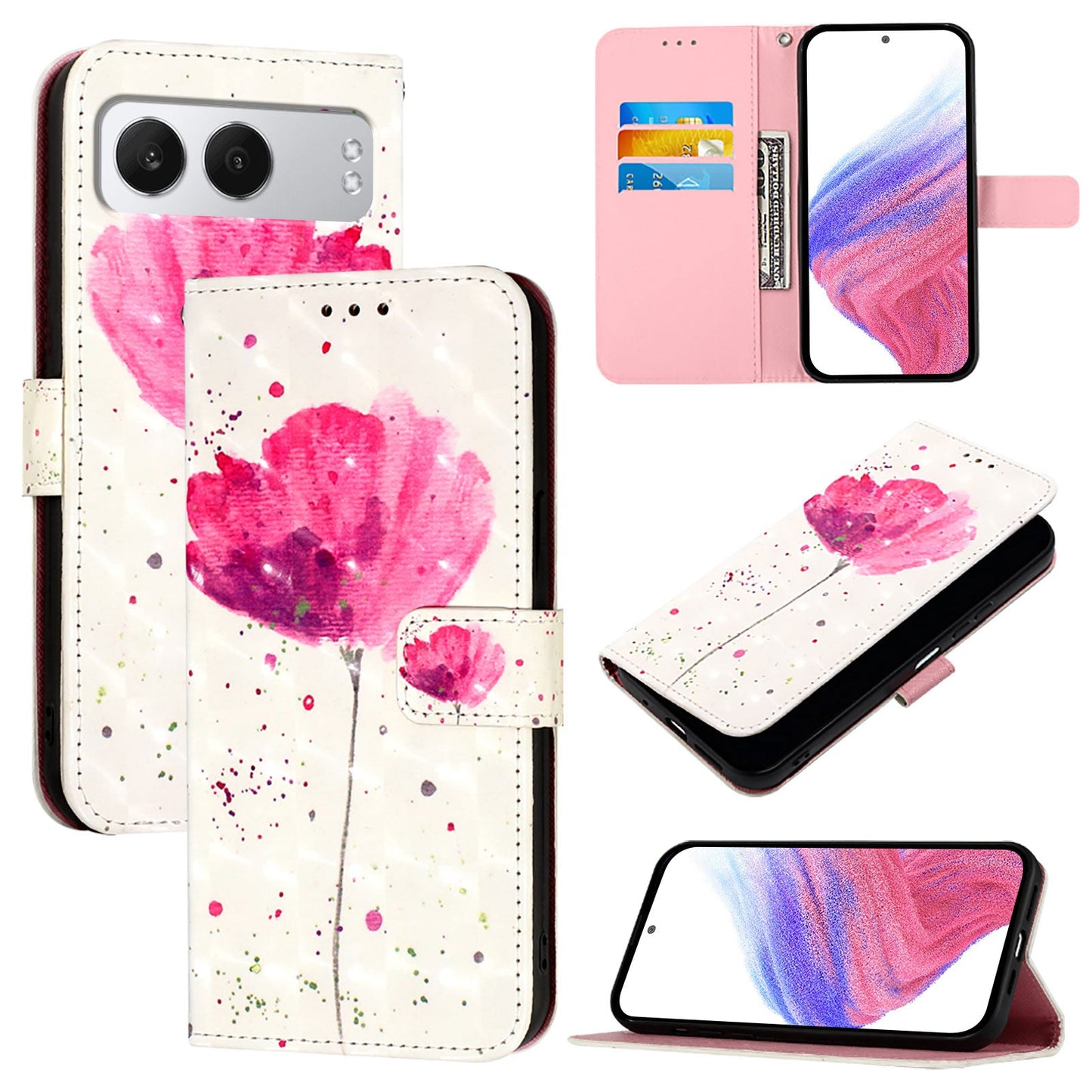 For OnePlus Nord 4 Leather Case YB Pattern Printing Leather Series-2 Pattern Printing Wallet Stand Cover - Flower