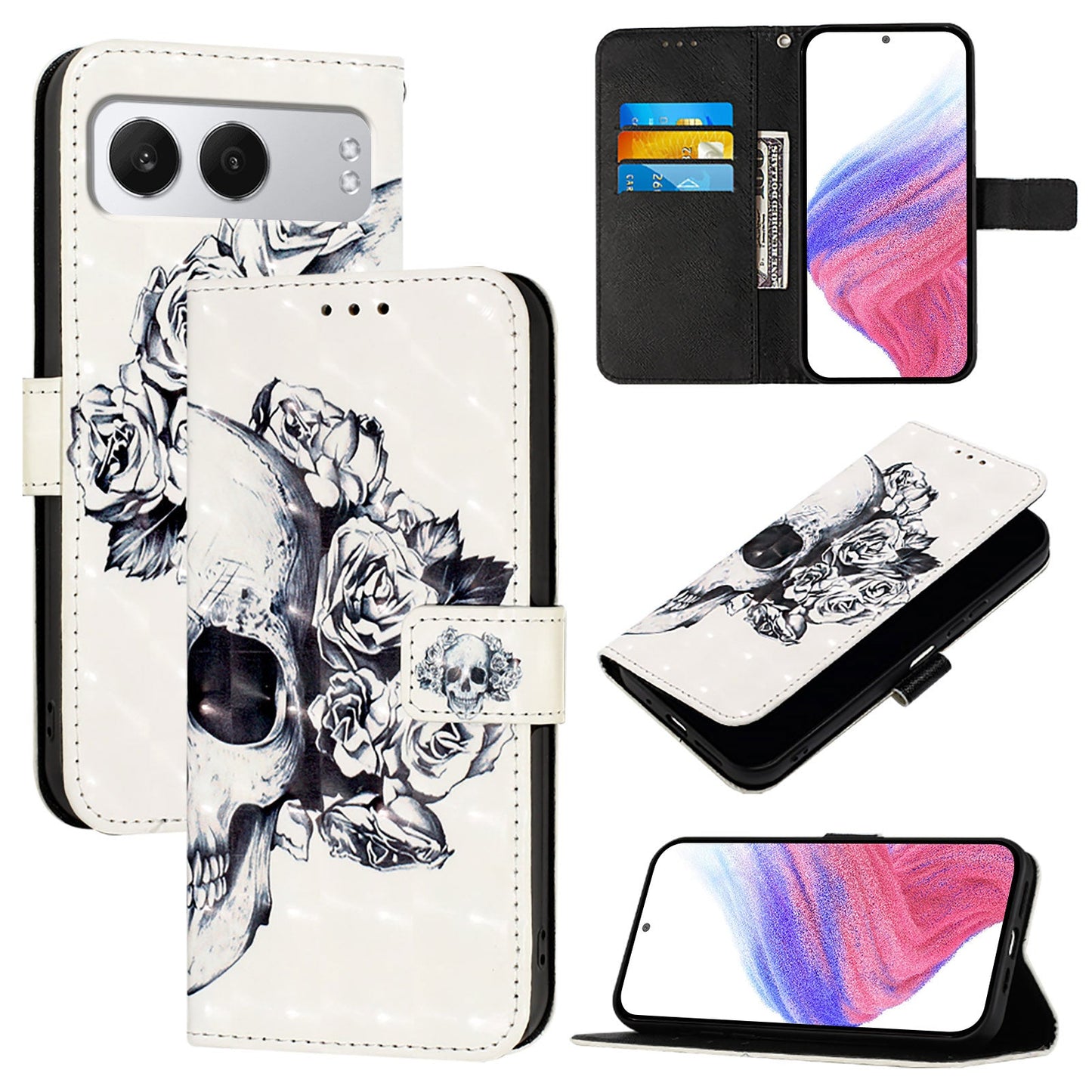 For OnePlus Nord 4 Leather Case YB Pattern Printing Leather Series-2 Pattern Printing Wallet Stand Cover - Skull