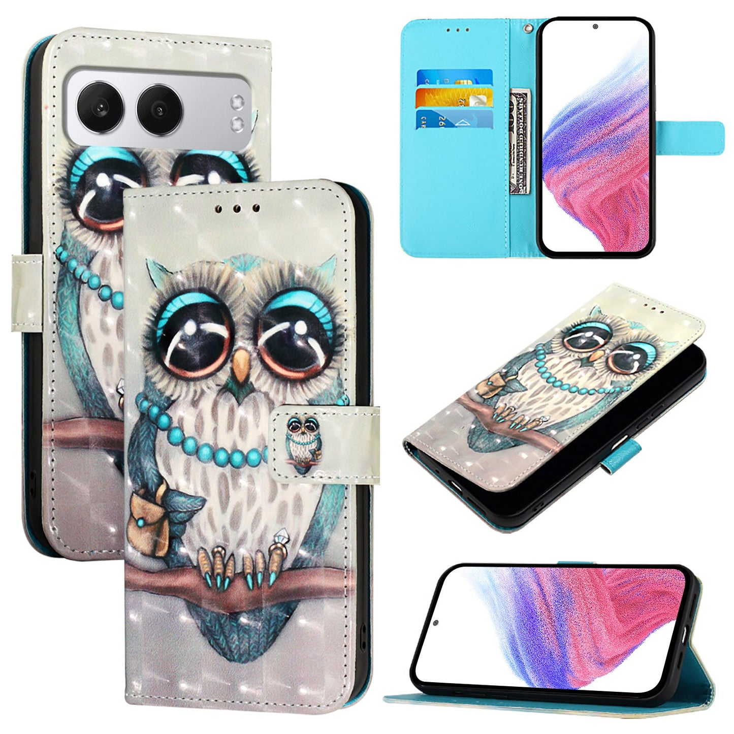 For OnePlus Nord 4 Leather Case YB Pattern Printing Leather Series-2 Pattern Printing Wallet Stand Cover - Grey Owl