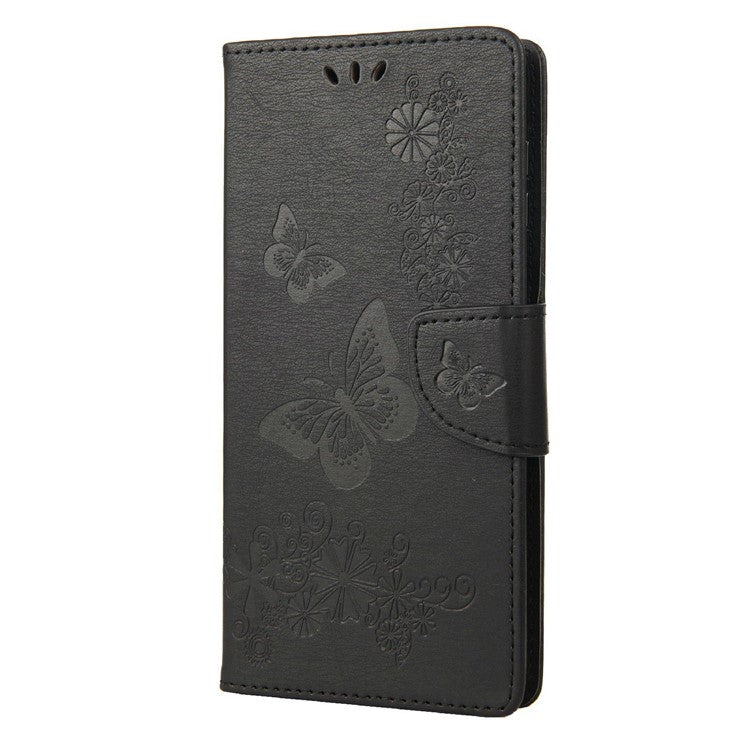 For Asus Zenfone 9 5G Magnetic Clasp PU Leather Phone Case Big Butterflies Flower Pattern Imprinting Anti-scratch Phone Cover Wallet Stand with Strap - Black