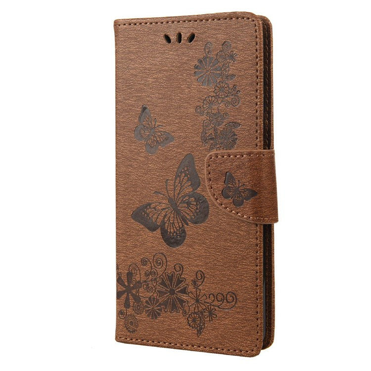 For Asus Zenfone 9 5G Magnetic Clasp PU Leather Phone Case Big Butterflies Flower Pattern Imprinting Anti-scratch Phone Cover Wallet Stand with Strap - Brown