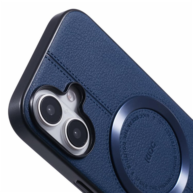KIGC For iPhone 16 Case Compatible with MagSafe Litchi Texture Leather Coated PC+TPU Phone Cover - Blue