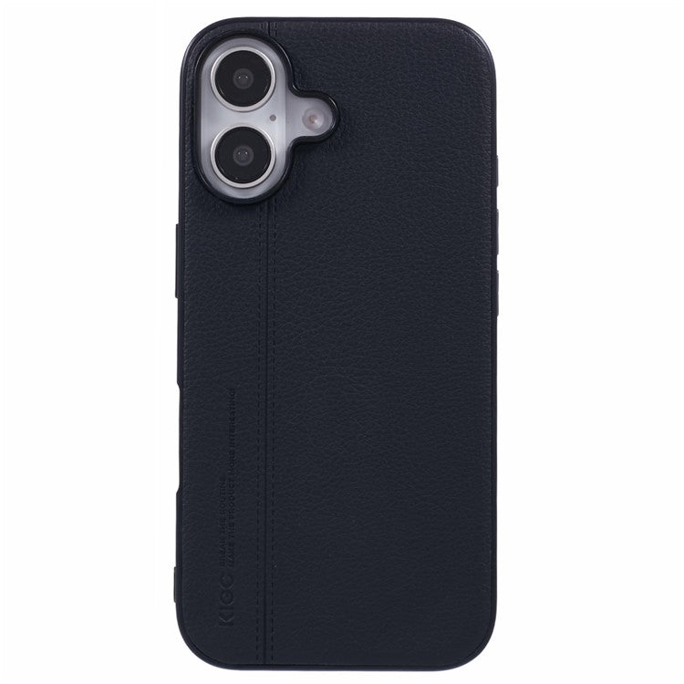 KIGC For iPhone 16 Case Litchi Texture Leather Coated PC+TPU Phone Cover - Black