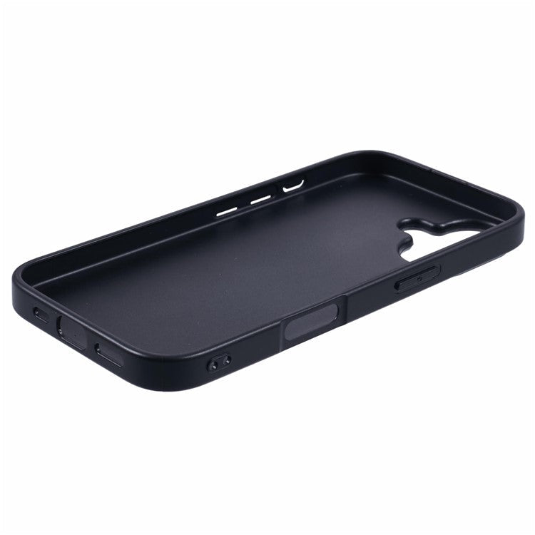 KIGC For iPhone 16 Case Litchi Texture Leather Coated PC+TPU Phone Cover - Black