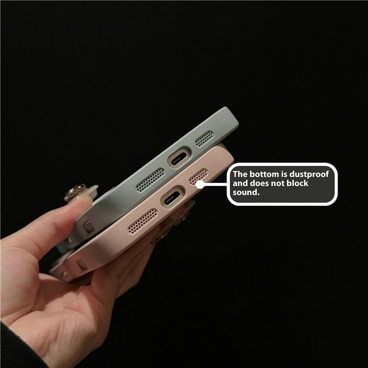 For iPhone 16 Pro Case Rhinestone Decor Lens Frame Leather+PC Phone Cover - Black