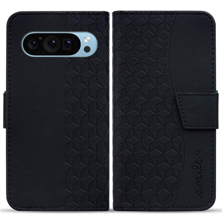 For Google Pixel 9 / Pixel 9 Pro Case Rhombus Pattern Leather Wallet Phone Cover - Black