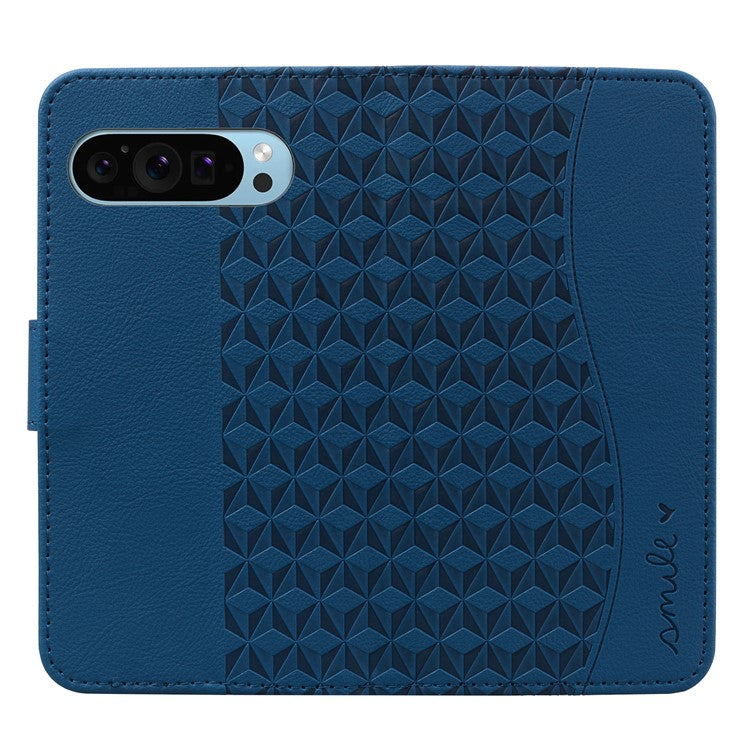 For Google Pixel 9 / Pixel 9 Pro Case Rhombus Pattern Leather Wallet Phone Cover - Sapphire