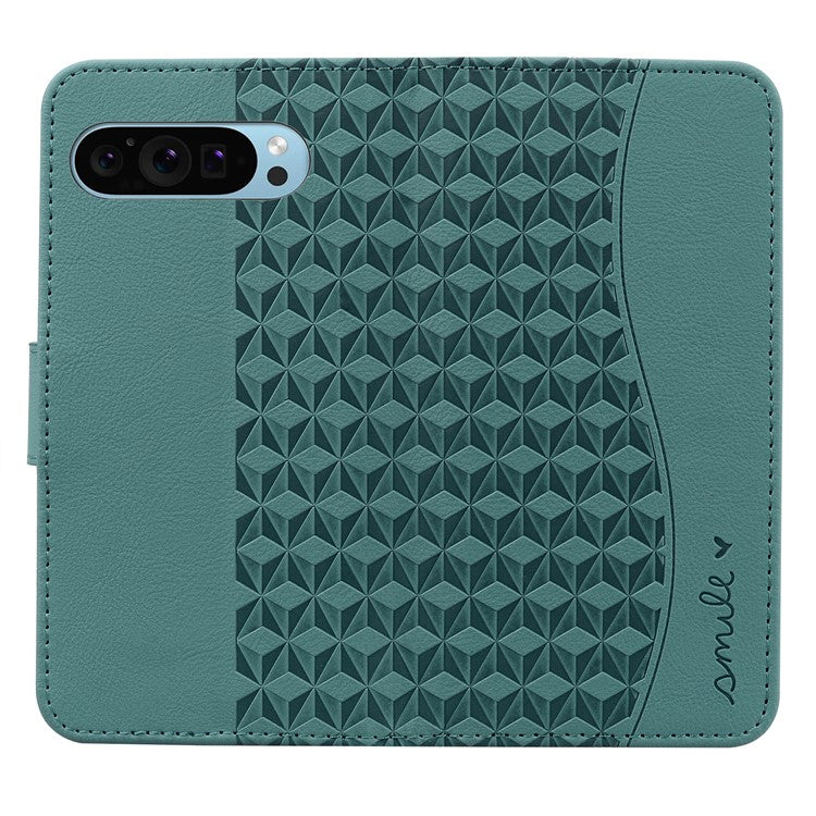 For Google Pixel 9 / Pixel 9 Pro Case Rhombus Pattern Leather Wallet Phone Cover - Green