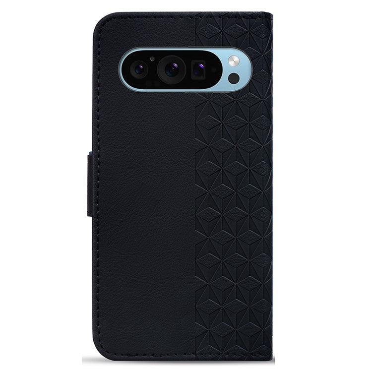 For Google Pixel 9 Pro XL Case Rhombus Pattern Leather Wallet Phone Cover - Black