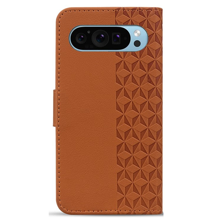 For Google Pixel 9 Pro XL Case Rhombus Pattern Leather Wallet Phone Cover - Brown