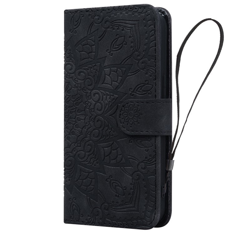 For Google Pixel 9 Pro XL Case PU Leather Wallet Flip Phone Cover Flower Imprinted - Black