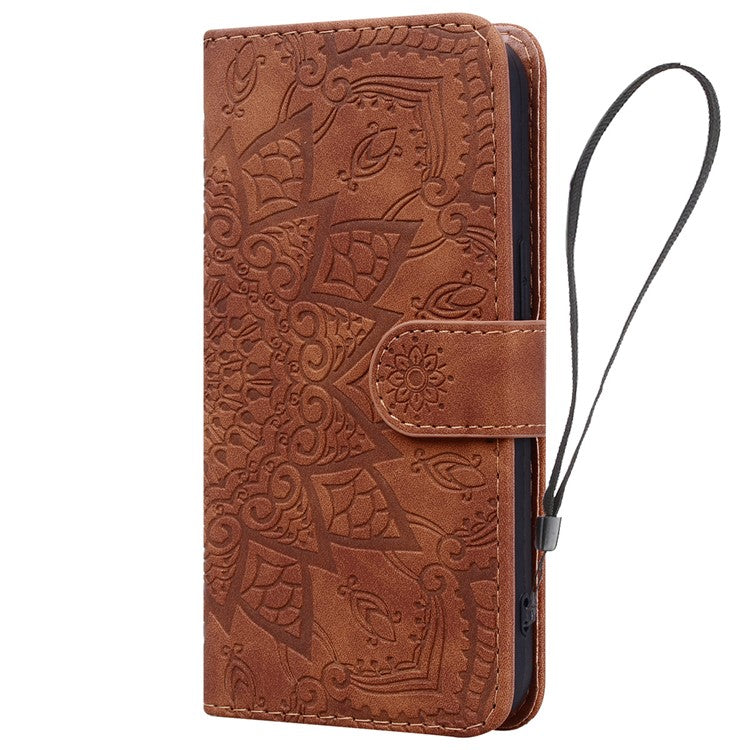 For Google Pixel 9 Pro XL Case PU Leather Wallet Flip Phone Cover Flower Imprinted - Brown