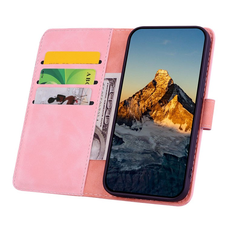 For Google Pixel 9 Pro XL Case PU Leather Wallet Flip Phone Cover Flower Imprinted - Pink