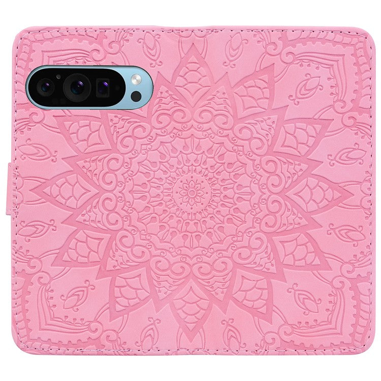 For Google Pixel 9 Pro XL Case PU Leather Wallet Flip Phone Cover Flower Imprinted - Pink