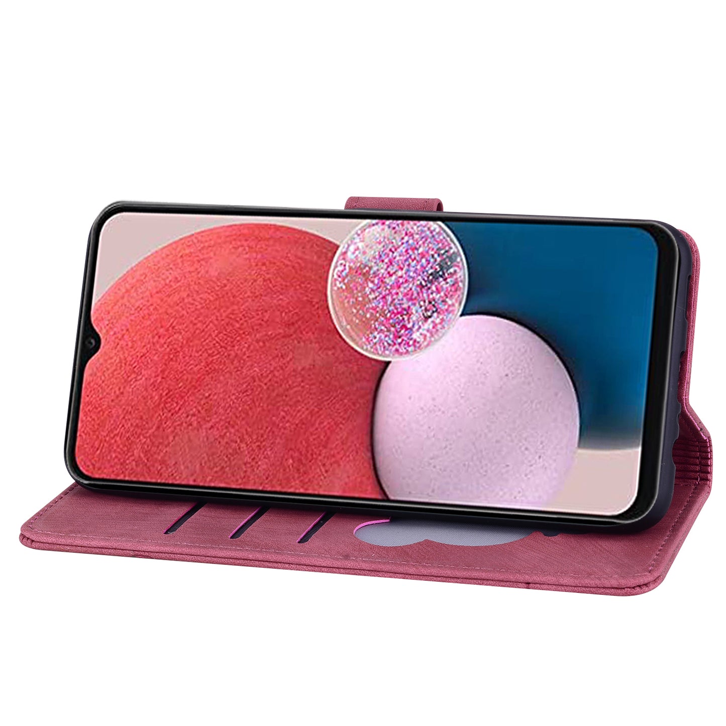 For Samsung Galaxy A16 5G / A16 4G Case Flip Stand Leather Phone Cover Cherry Blossom Cat Imprinted - Wine Red