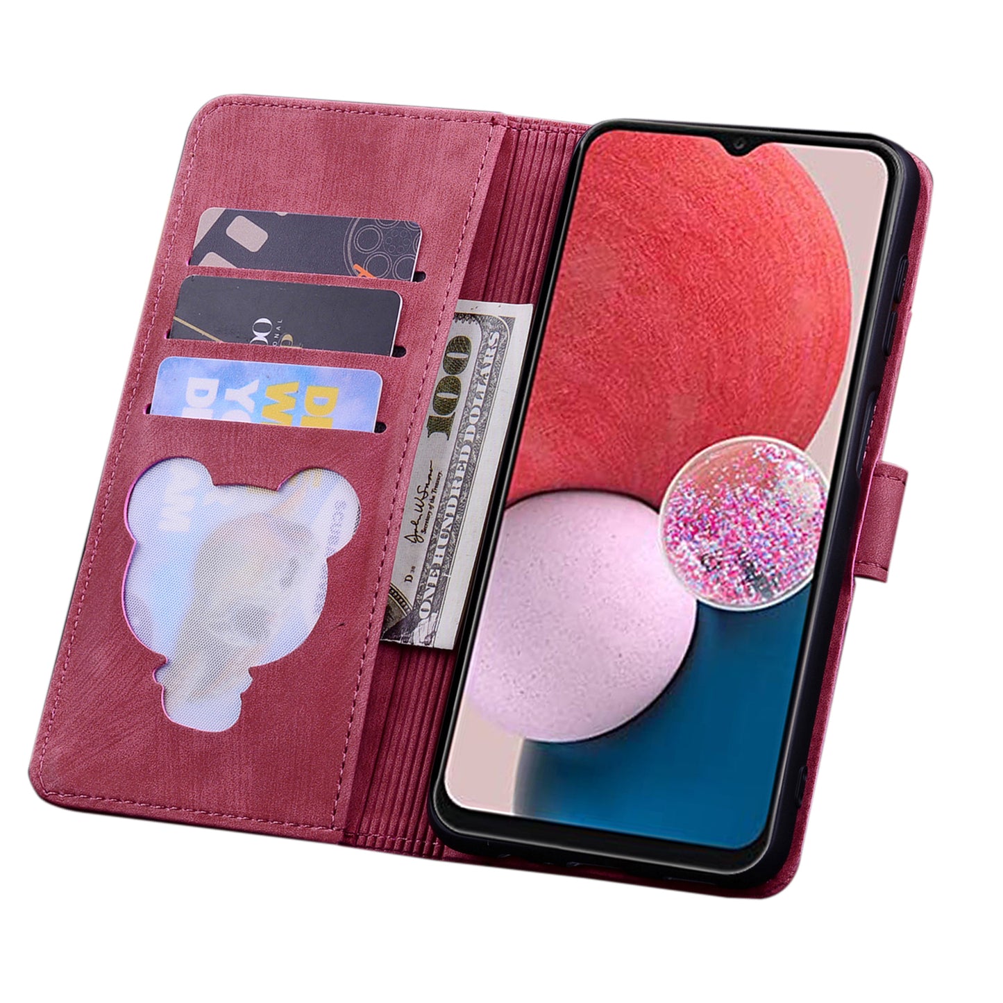 For Samsung Galaxy A16 5G / A16 4G Case Flip Stand Leather Phone Cover Cherry Blossom Cat Imprinted - Wine Red
