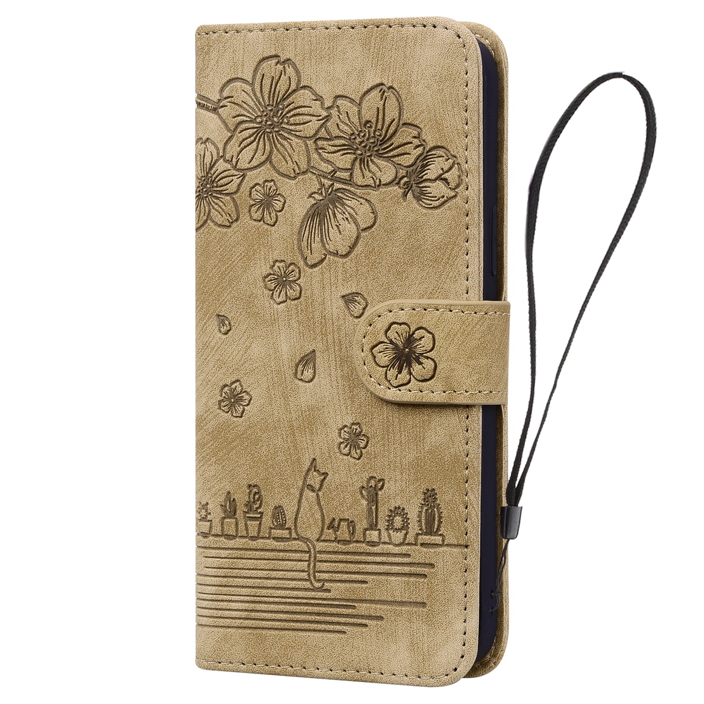 For Samsung Galaxy A16 5G / A16 4G Case Flip Stand Leather Phone Cover Cherry Blossom Cat Imprinted - Brown