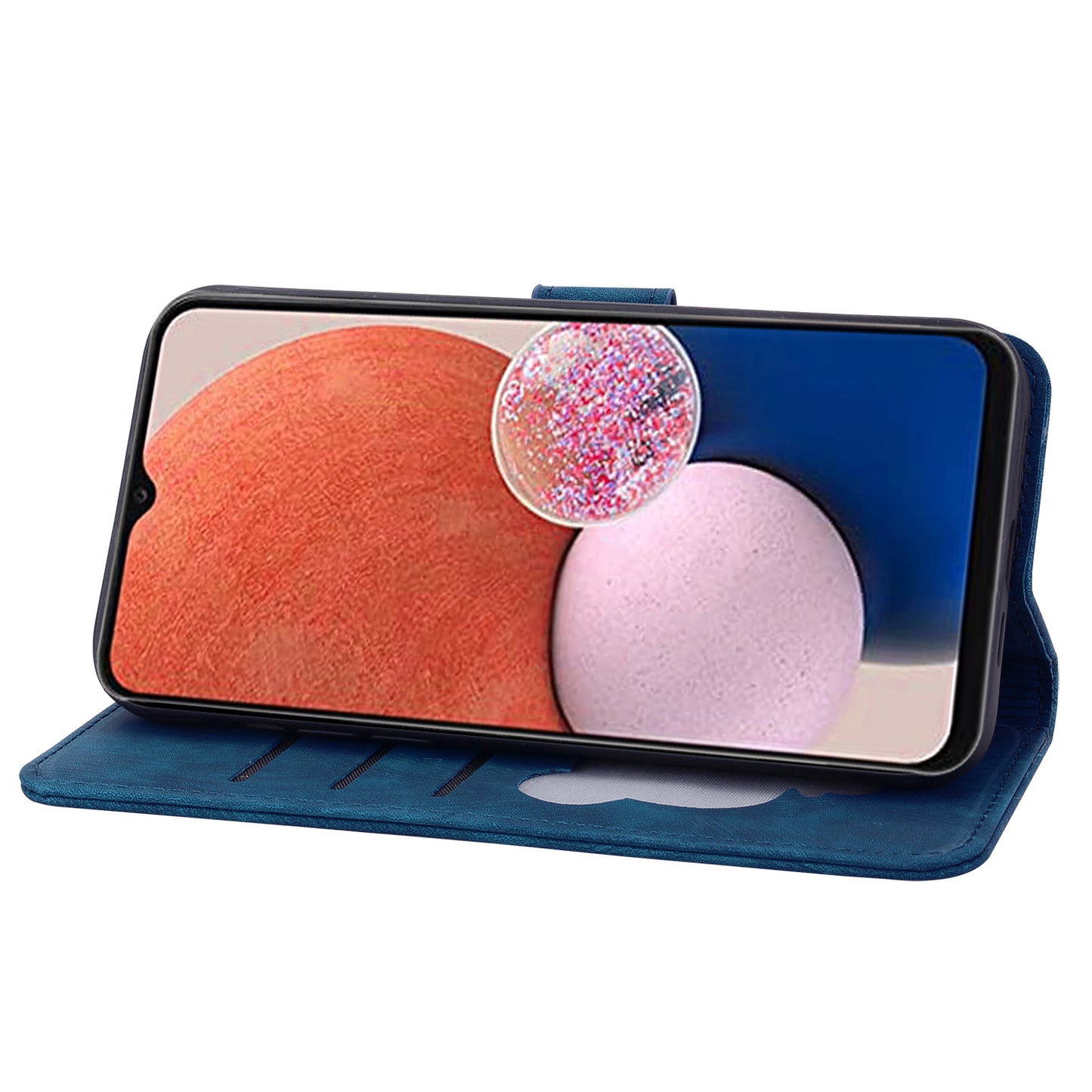 For Samsung Galaxy A16 5G / A16 4G Case Flip Stand Leather Phone Cover Cherry Blossom Cat Imprinted - Blue