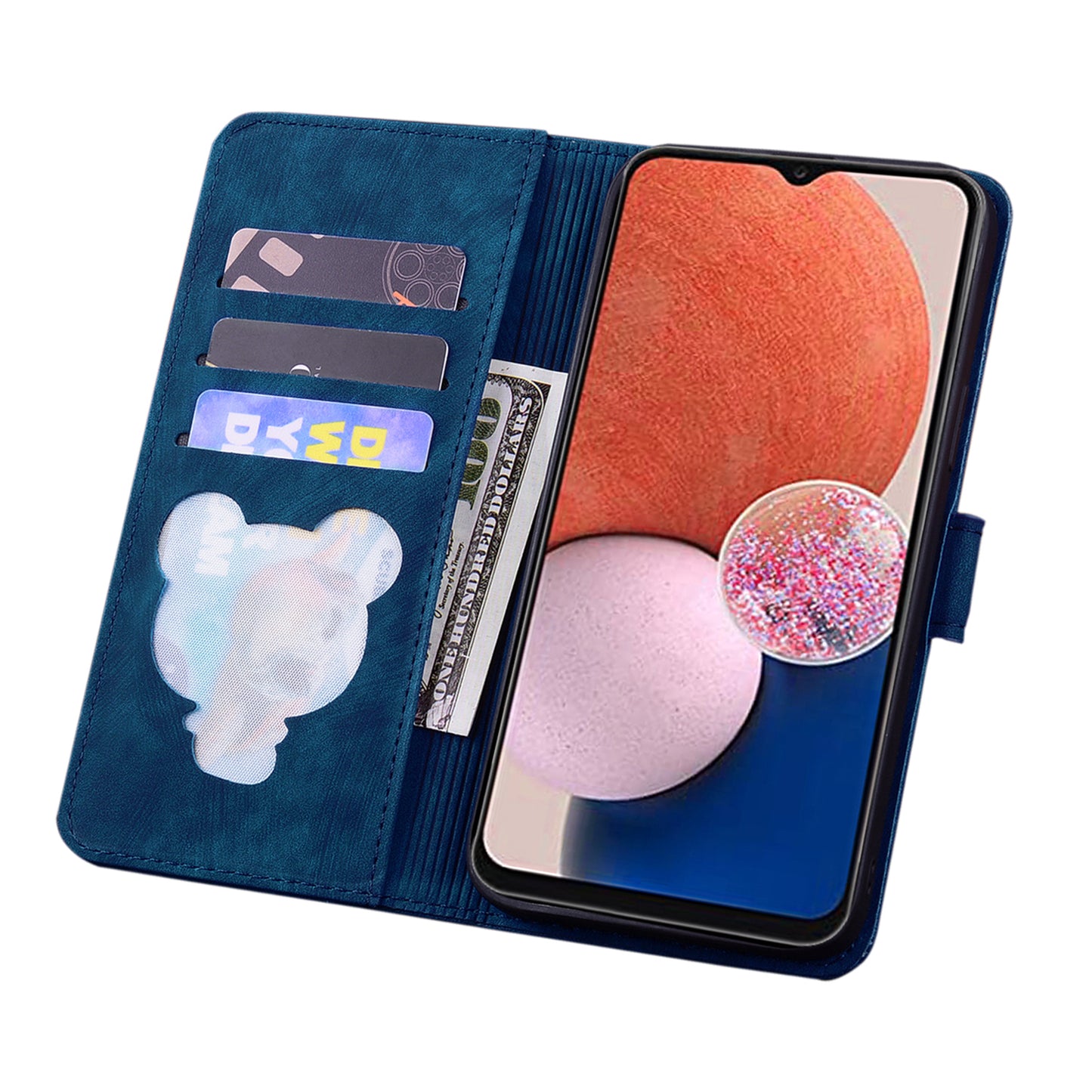 For Samsung Galaxy A16 5G / A16 4G Case Flip Stand Leather Phone Cover Cherry Blossom Cat Imprinted - Blue