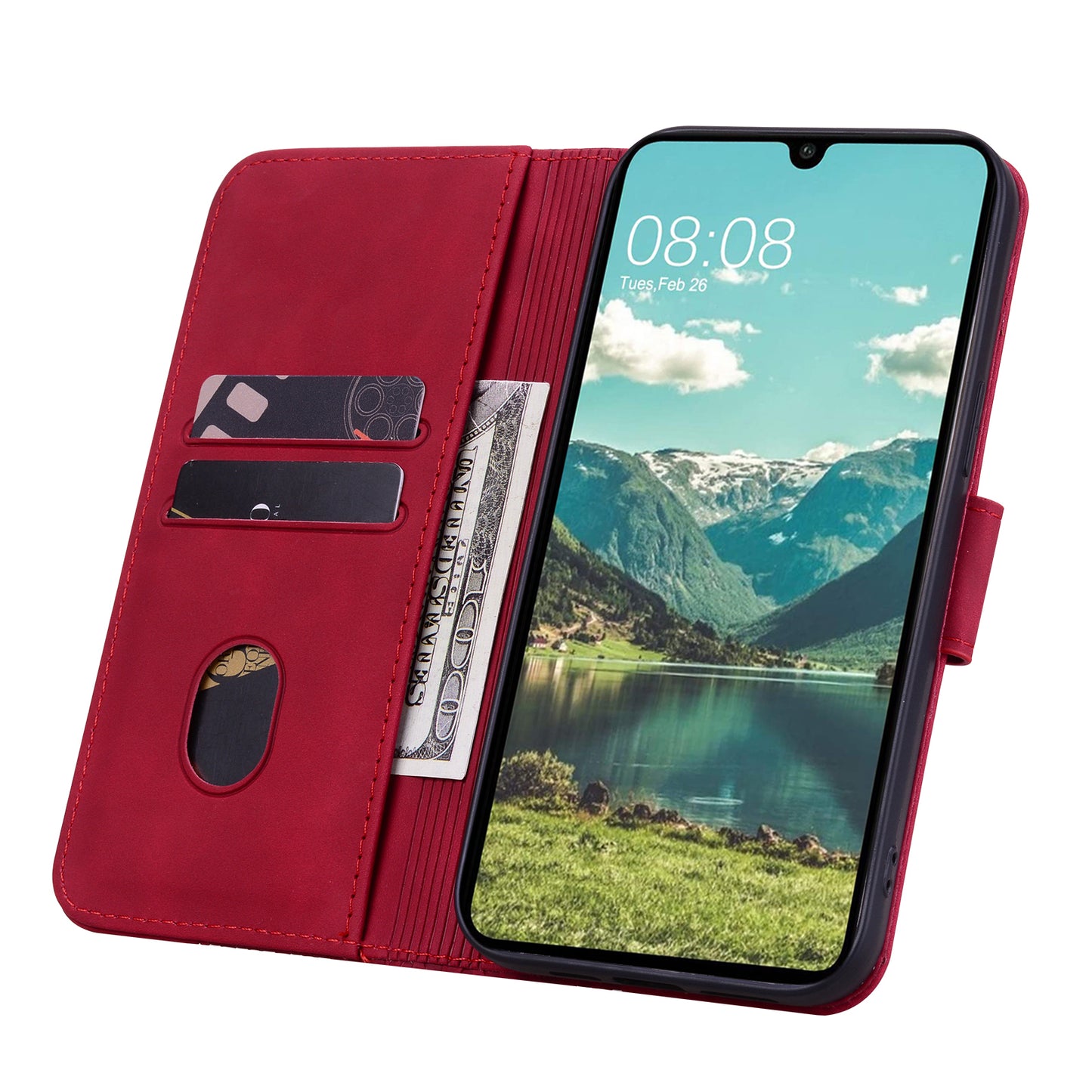 For Samsung Galaxy A16 5G / A16 4G Case Rhombus Pattern Leather Wallet Phone Cover - Red