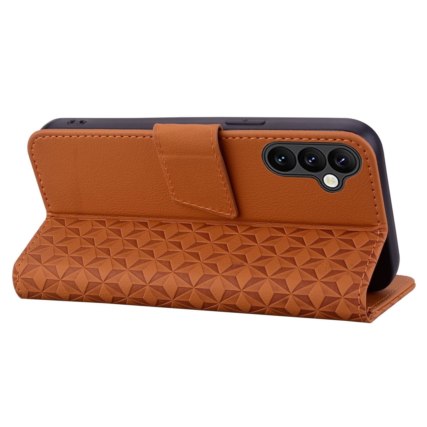 For Samsung Galaxy A16 5G / A16 4G Case Rhombus Pattern Leather Wallet Phone Cover - Brown