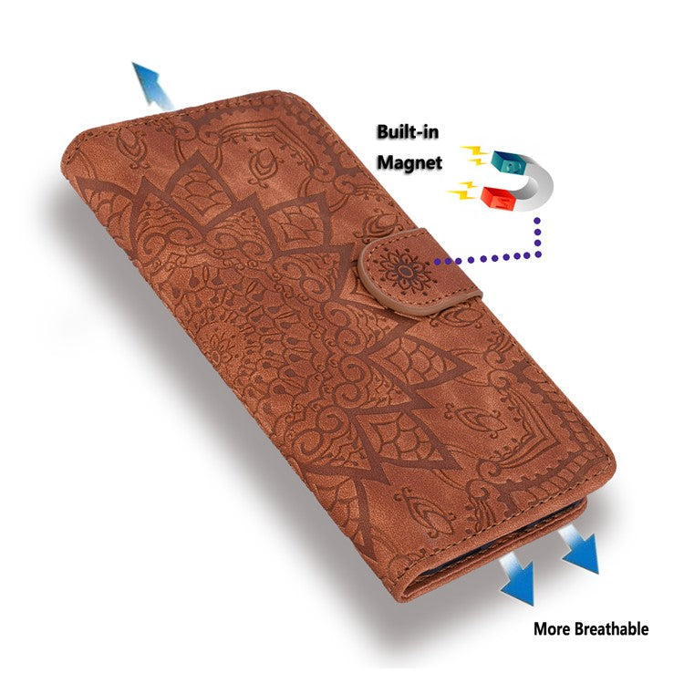 For Samsung Galaxy A16 5G Case PU Leather Wallet Flip Phone Cover Flower Imprinted - Brown