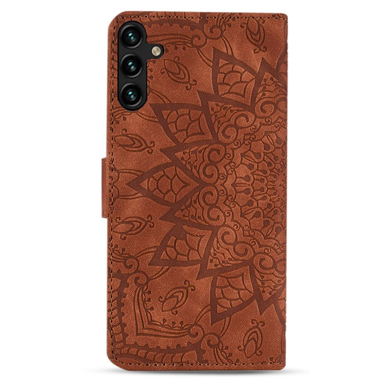 For Samsung Galaxy A16 5G Case PU Leather Wallet Flip Phone Cover Flower Imprinted - Brown