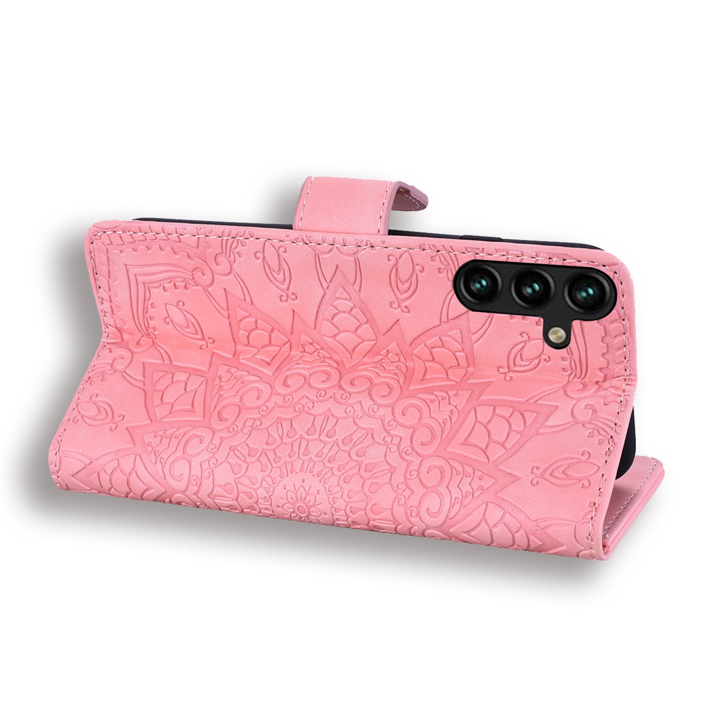 For Samsung Galaxy A16 5G / A16 4G Case PU Leather Wallet Flip Phone Cover Flower Imprinted - Pink