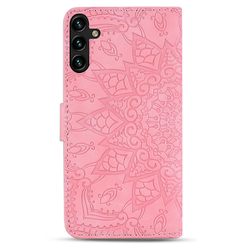 For Samsung Galaxy A16 5G / A16 4G Case PU Leather Wallet Flip Phone Cover Flower Imprinted - Pink