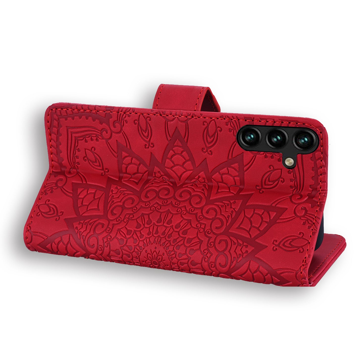 For Samsung Galaxy A16 5G / A16 4G Case PU Leather Wallet Flip Phone Cover Flower Imprinted - Red