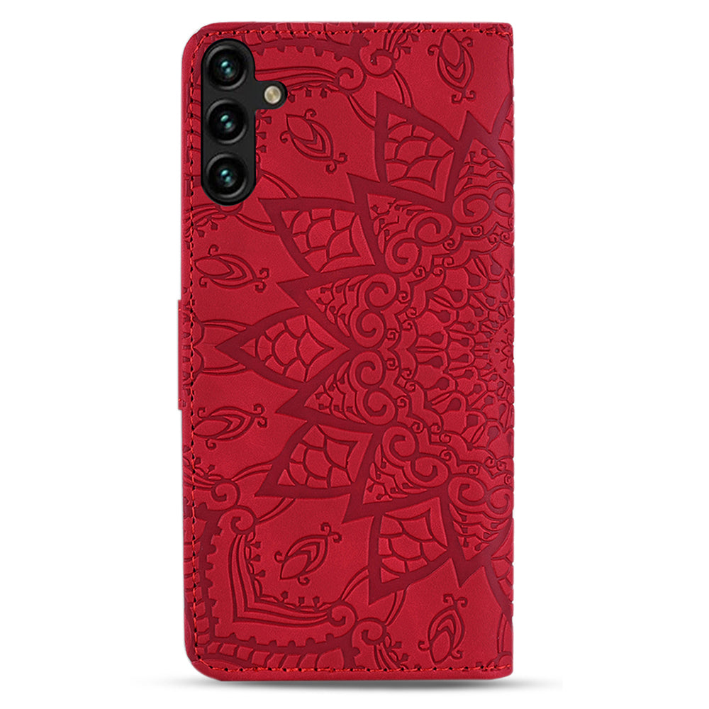 For Samsung Galaxy A16 5G / A16 4G Case PU Leather Wallet Flip Phone Cover Flower Imprinted - Red