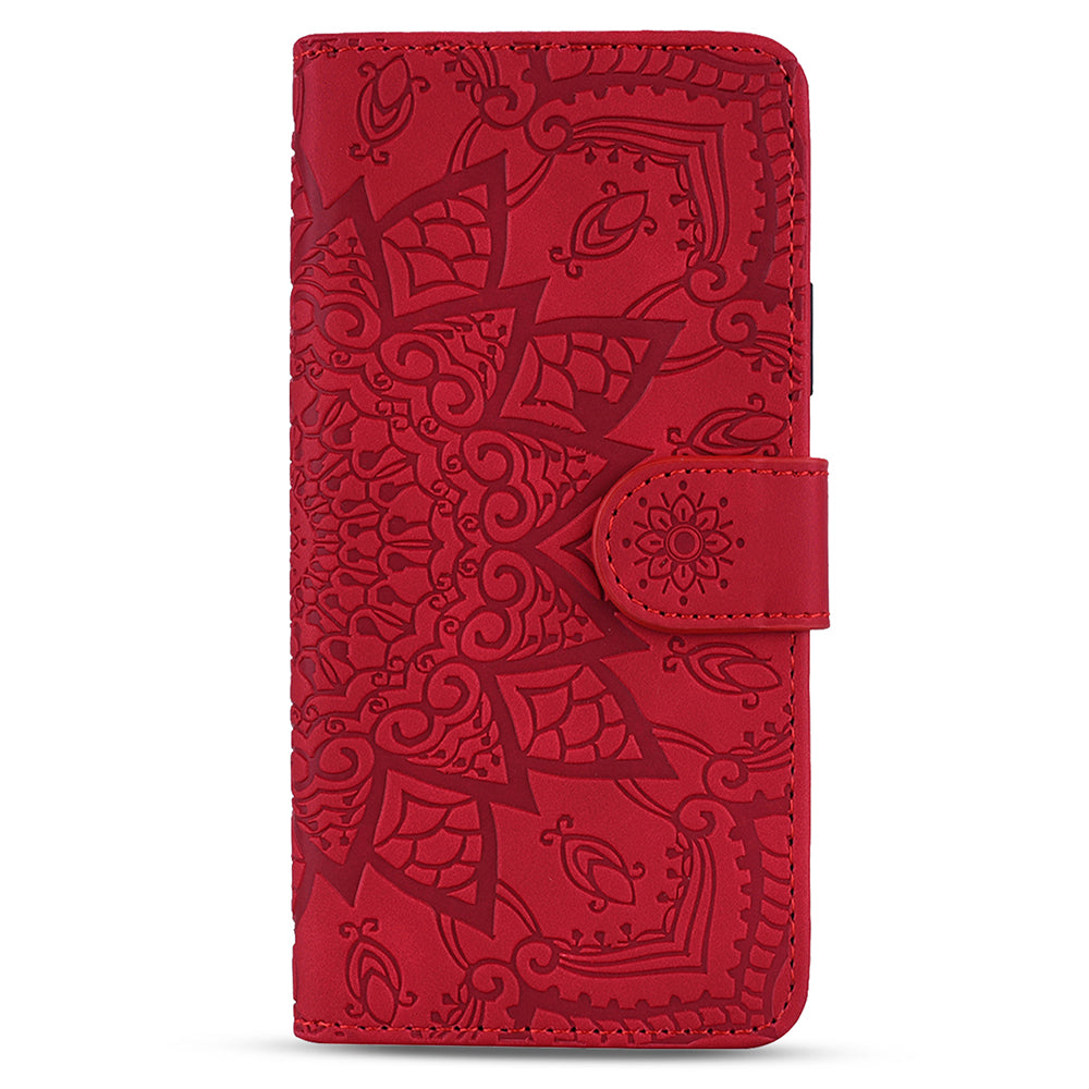 For Samsung Galaxy A16 5G / A16 4G Case PU Leather Wallet Flip Phone Cover Flower Imprinted - Red