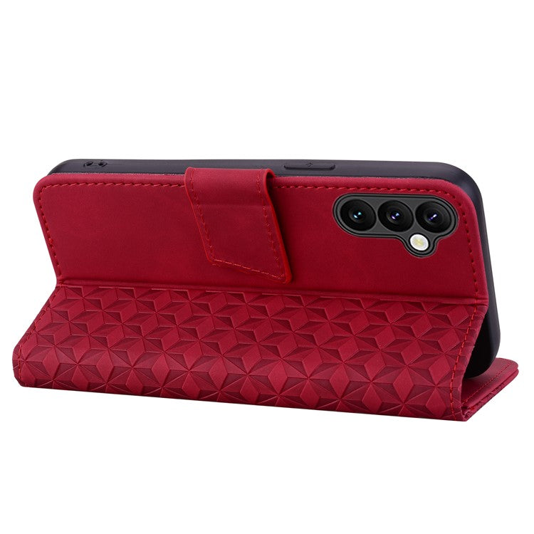 For Samsung Galaxy S24 FE Case Rhombus Pattern Leather Wallet Phone Cover - Red