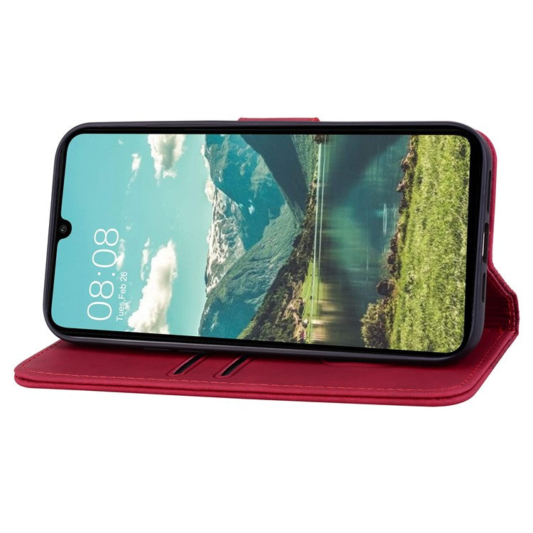 For Samsung Galaxy S24 FE Case Rhombus Pattern Leather Wallet Phone Cover - Red