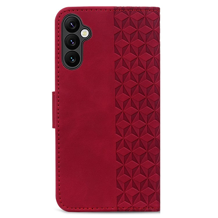 For Samsung Galaxy S24 FE Case Rhombus Pattern Leather Wallet Phone Cover - Red