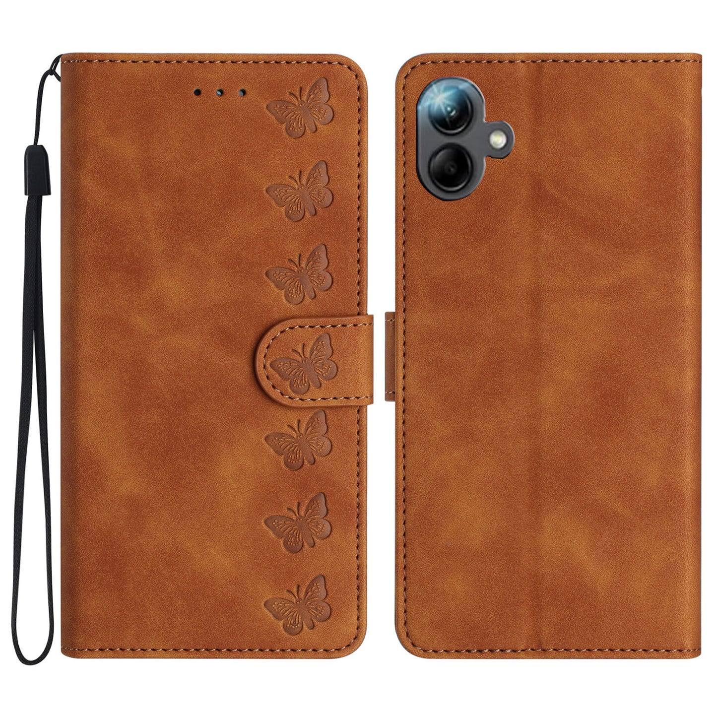 For Samsung Galaxy A06 Case Imprinted Butterfly Leather Wallet Phone Cover - Brown