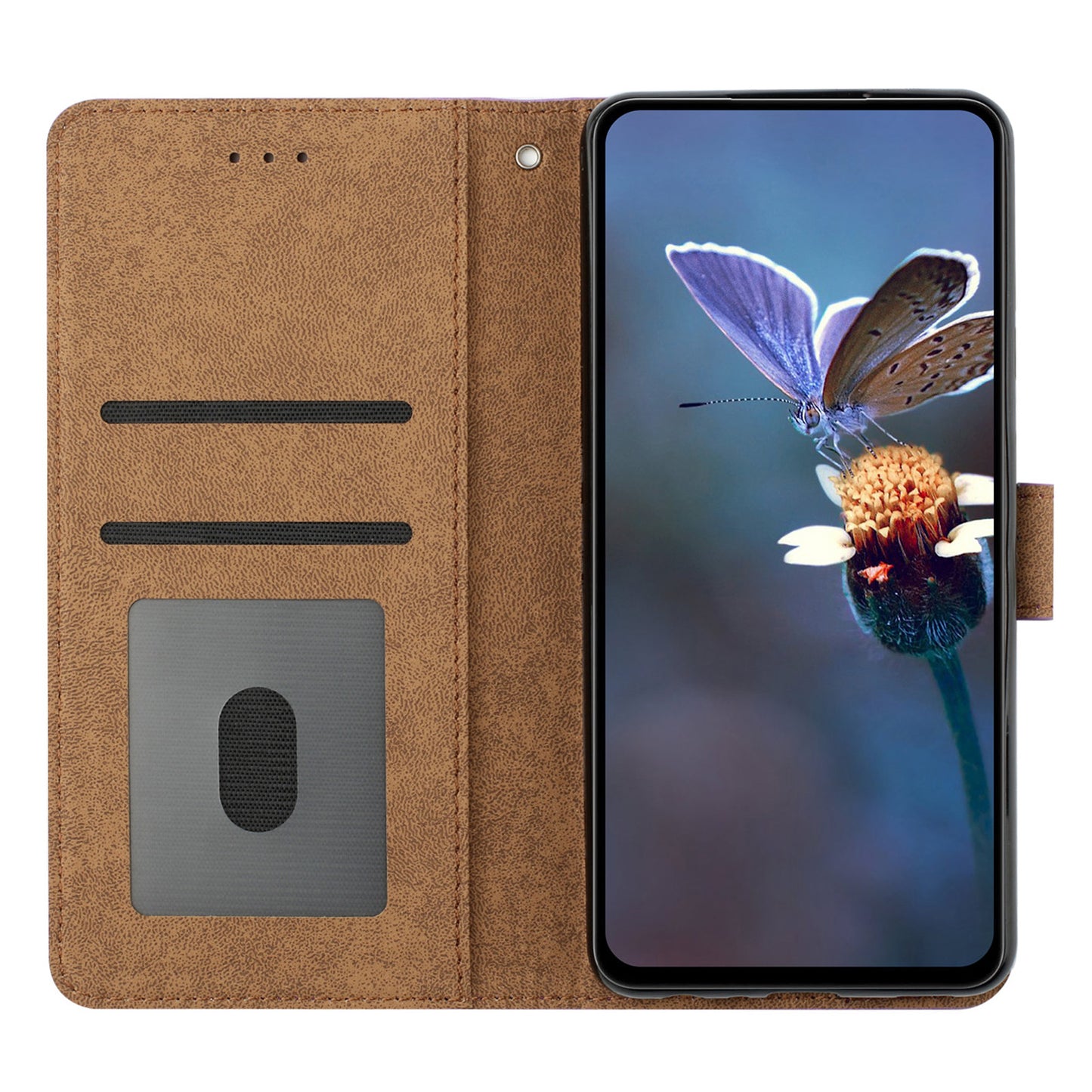 For Samsung Galaxy A06 Case Imprinted Butterfly Leather Wallet Phone Cover - Brown