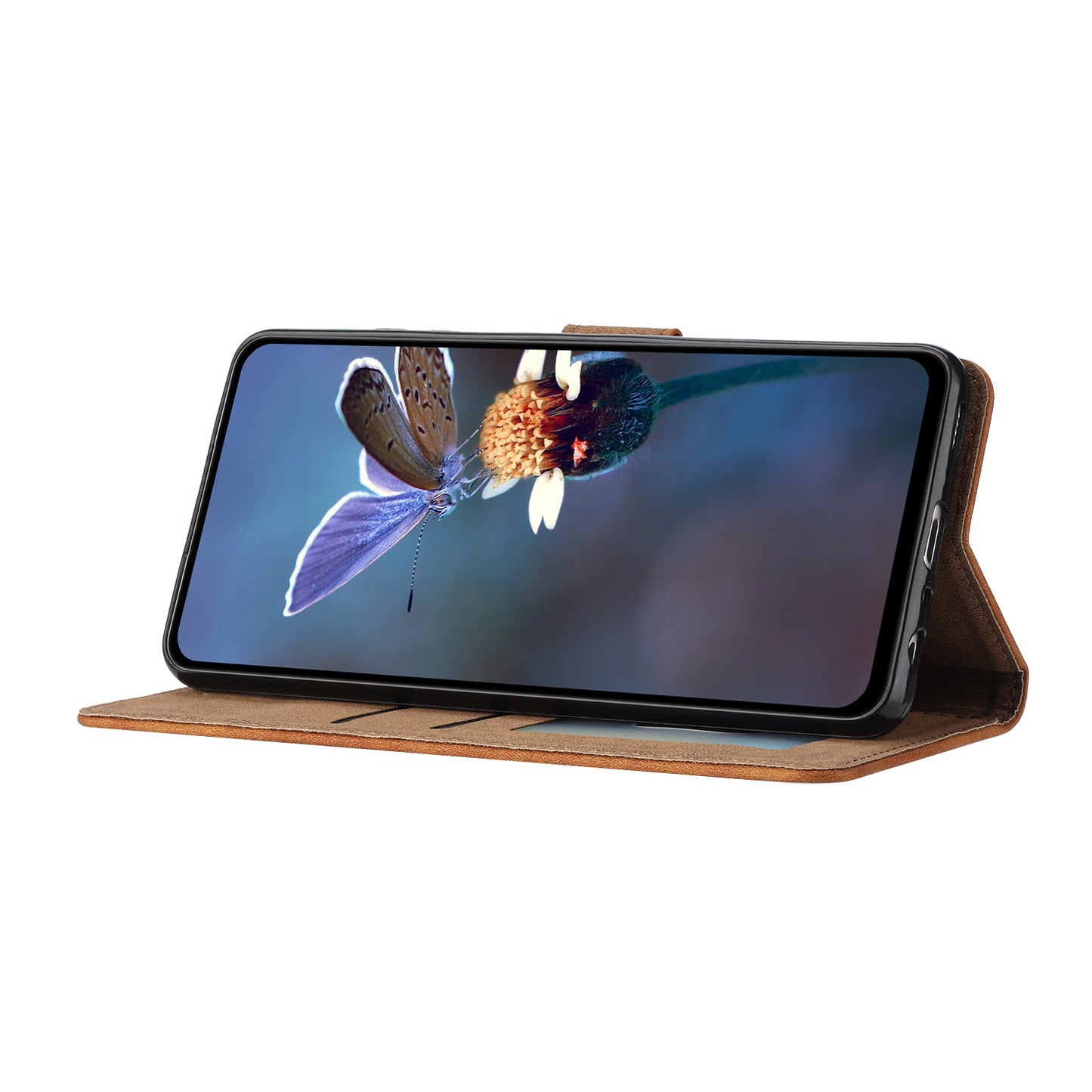 For Samsung Galaxy A06 Case Imprinted Butterfly Leather Wallet Phone Cover - Brown